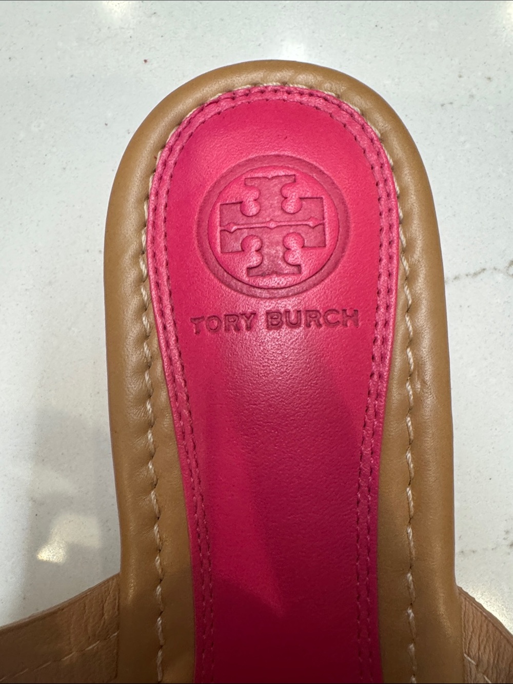 Tory Burch Pink and Tan Leather Fringe Miller Sandals Worn Once Sz8.5 - Picture 2 of 5